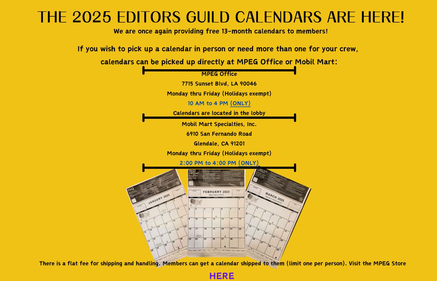 2025 Calendars (free)  Charge for shipping and handling only